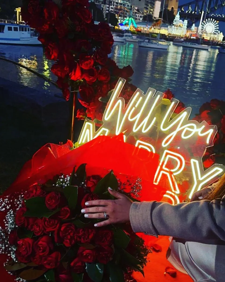 Roses + Will You Marry Me Sign